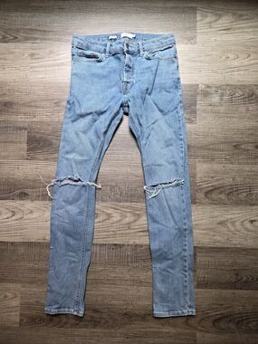 Topman Distressed Skinny Jeans In 30x30